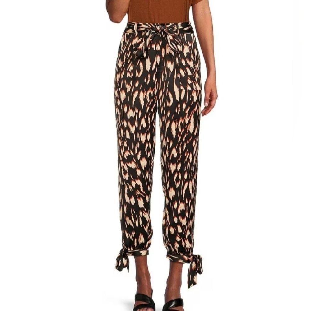 Gibson & LatimerSatin Printed High Waist Belted Ankle Tie Joggers Size Large